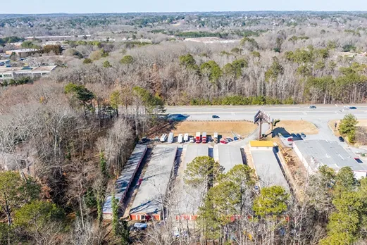 Self storage office building with customer parking and accessible entrance